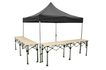 Stand buvette tente pliante 3x3m Noir Alu 40mm + 2 comptoirs pliants 3m