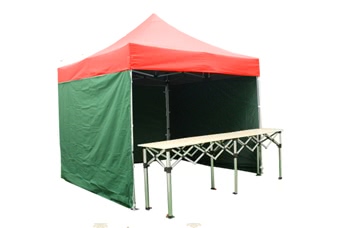 Stand pliant 3x3m pack complet structure Alu 40mm bâche polyester pelliculé PVC 300g/m² + 1 comptoir pliant 3m