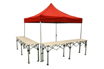 Stand buvette tente pliante 3x3m Rouge Alu 40mm + 2 comptoirs pliants 3m