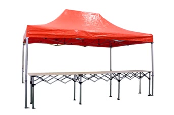 Stand buvette barnum pliant Pro 3x4.5m Rouge Alu 50mm + 1 comptoir pliant 4.5m